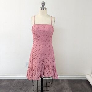 Sunday Mi Amor Eyelet Ruffle Hem Dress Pink XS cottagecore bohemian spring